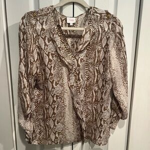 Parker Brown Snake Print Blouse 100 % silk sz Medium